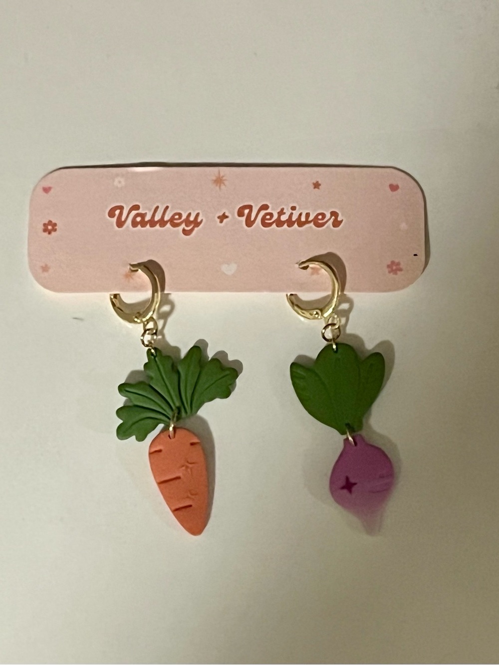 Carrot & Turnip Charm Drop Earrings - Green, Orange, Purple